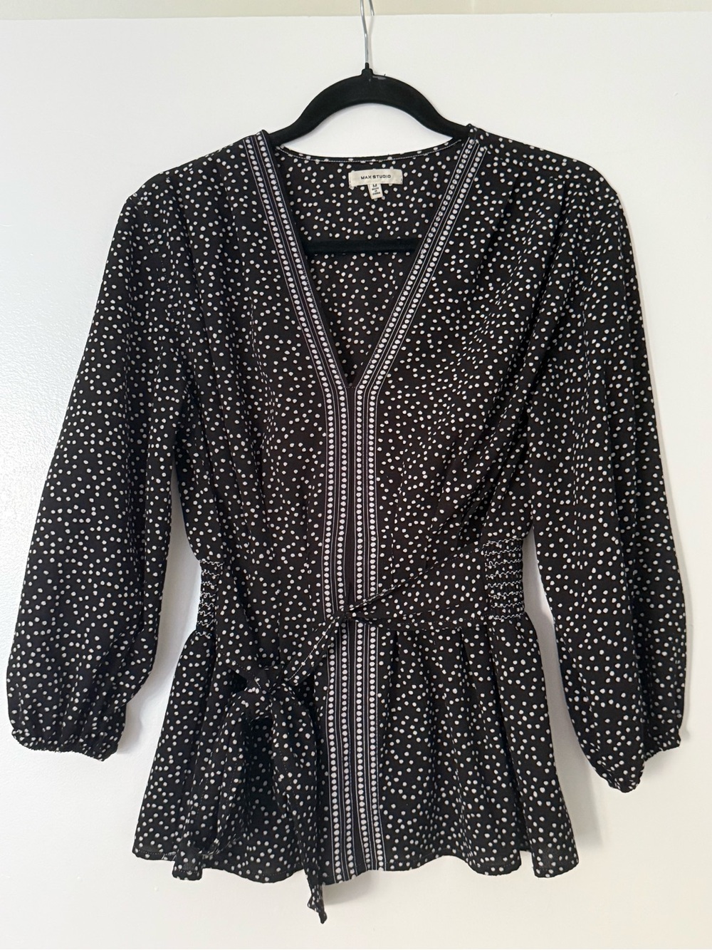 MINKPINK Black Polka Dot Wrap Peplum Dress